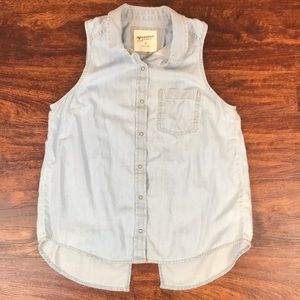 Slit back chambray button down tank top